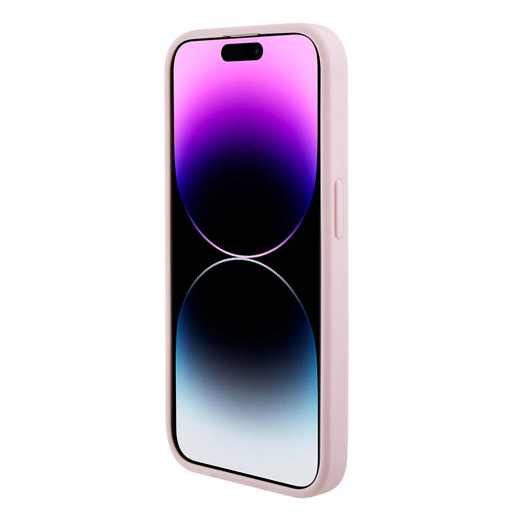 Apple iPhone 15 Pro Max Kılıf Guess Orjinal Lisanslı Magsafe Şarj Özellikli Yazı Logolu GCube Desenli Kapak Pembe