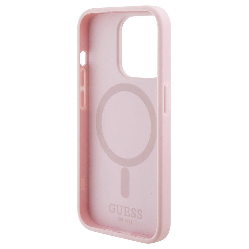 Apple iPhone 15 Pro Max Kılıf Guess Orjinal Lisanslı Magsafe Şarj Özellikli Yazı Logolu GCube Desenli Kapak Pembe