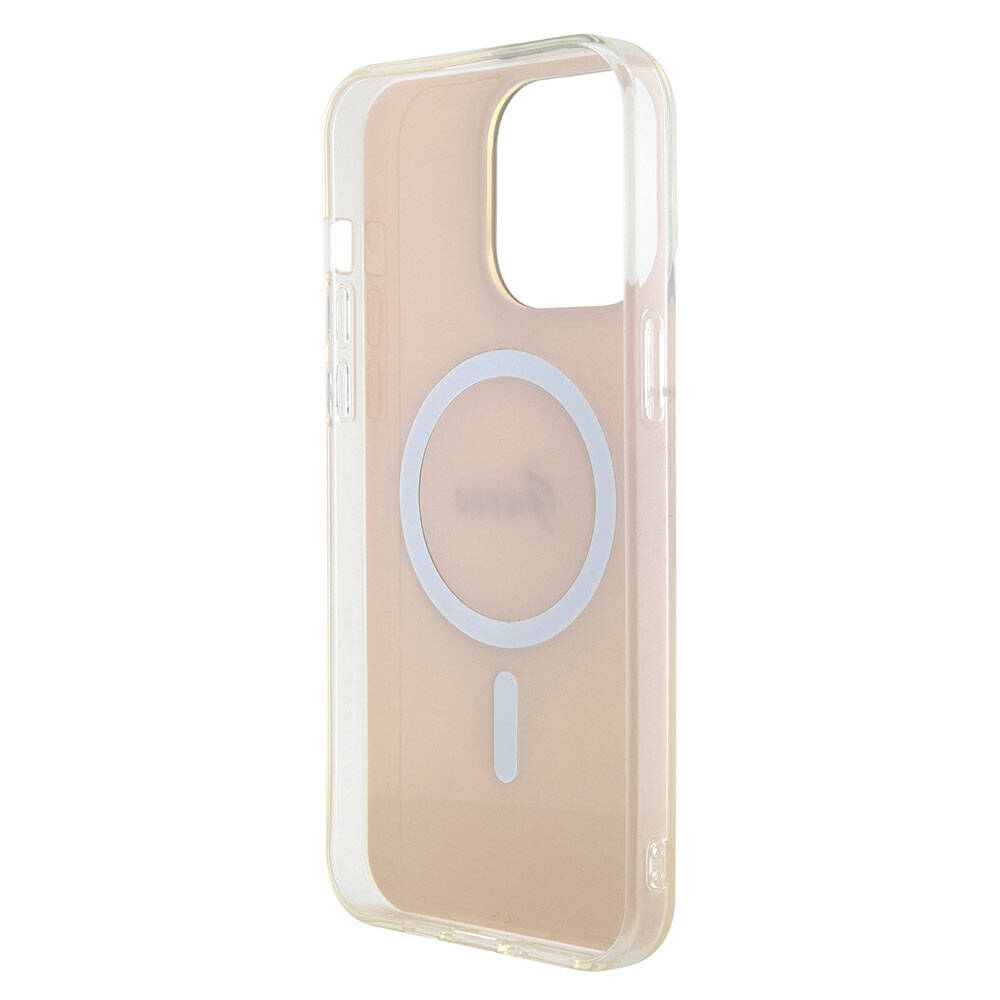 Apple iPhone 15 Pro Max Kılıf Guess Orjinal Lisanslı Magsafe Şarj Özellikli Yazı Logolu Iridescent Kapak Mor