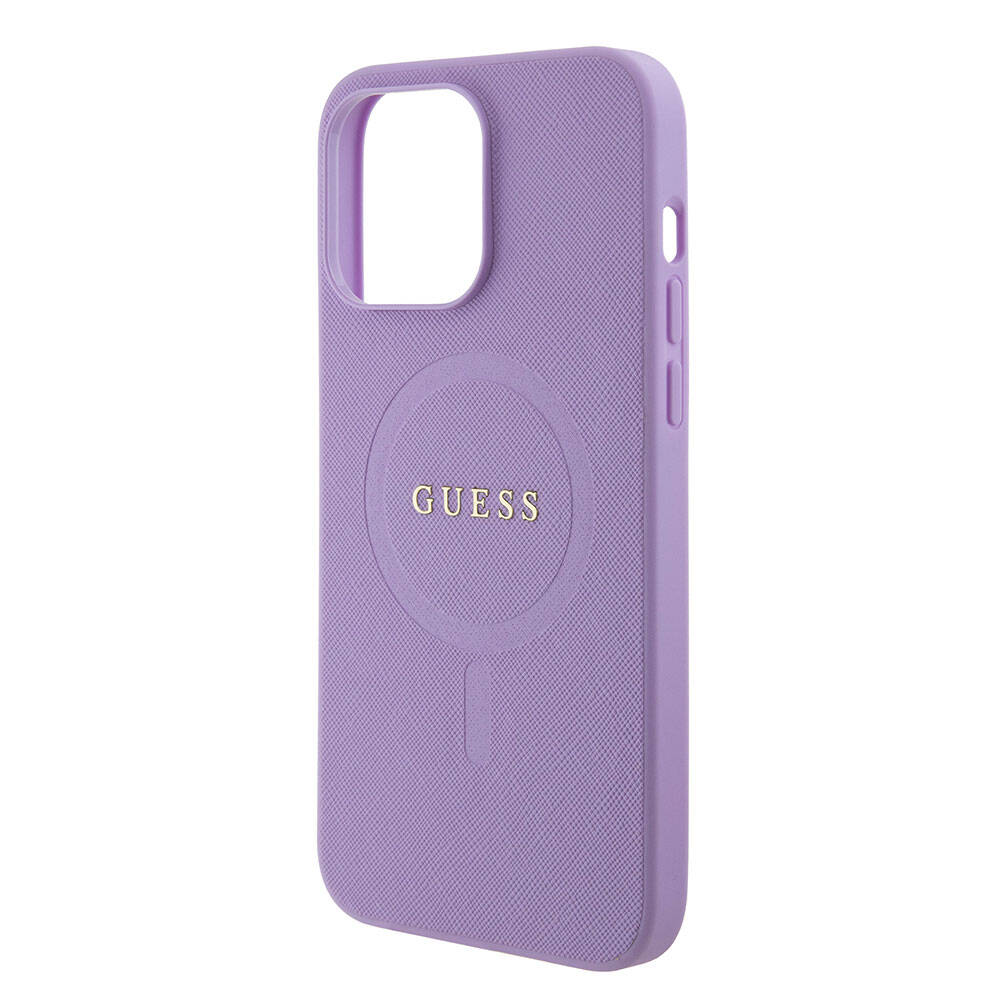 Apple iPhone 15 Pro Max Kılıf Guess Orjinal Lisanslı Magsafe Şarj Özellikli Yazı Logolu Saffiano Kapak Krem