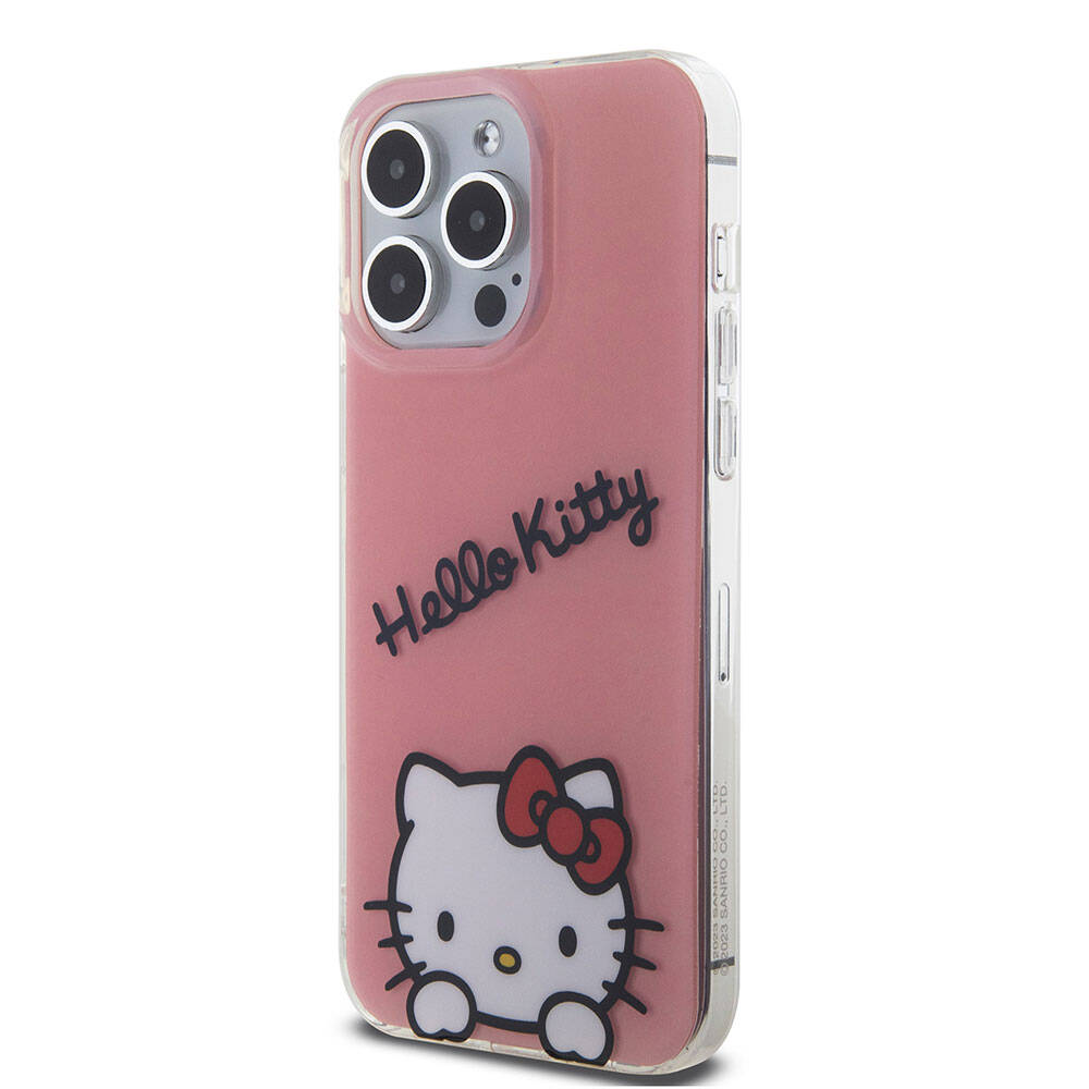 iPhone 15 Pro Max Kılıf Hello Kitty Orjinal Lisanslı Askılı Yazı ve İkonik Logolu Daydreaming Kılıf Pembe