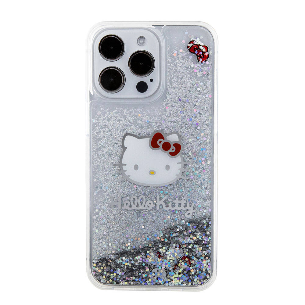 iPhone 15 Pro Max Kılıf Hello Kitty Orjinal Lisanslı İkonik Sıvılı Glitter Kılıf Renksiz