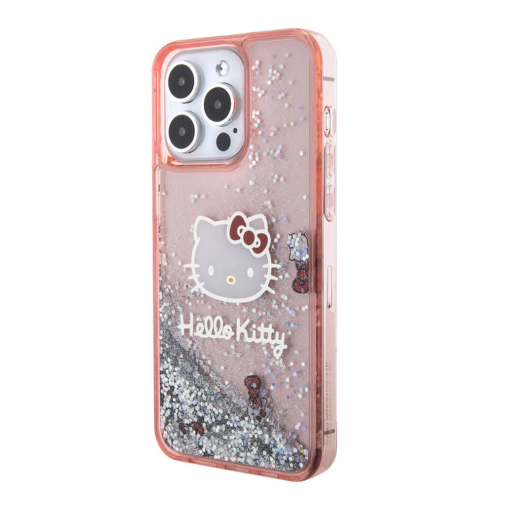 iPhone 15 Pro Max Kılıf Hello Kitty Orjinal Lisanslı İkonik Sıvılı Glitter Kılıf Renksiz