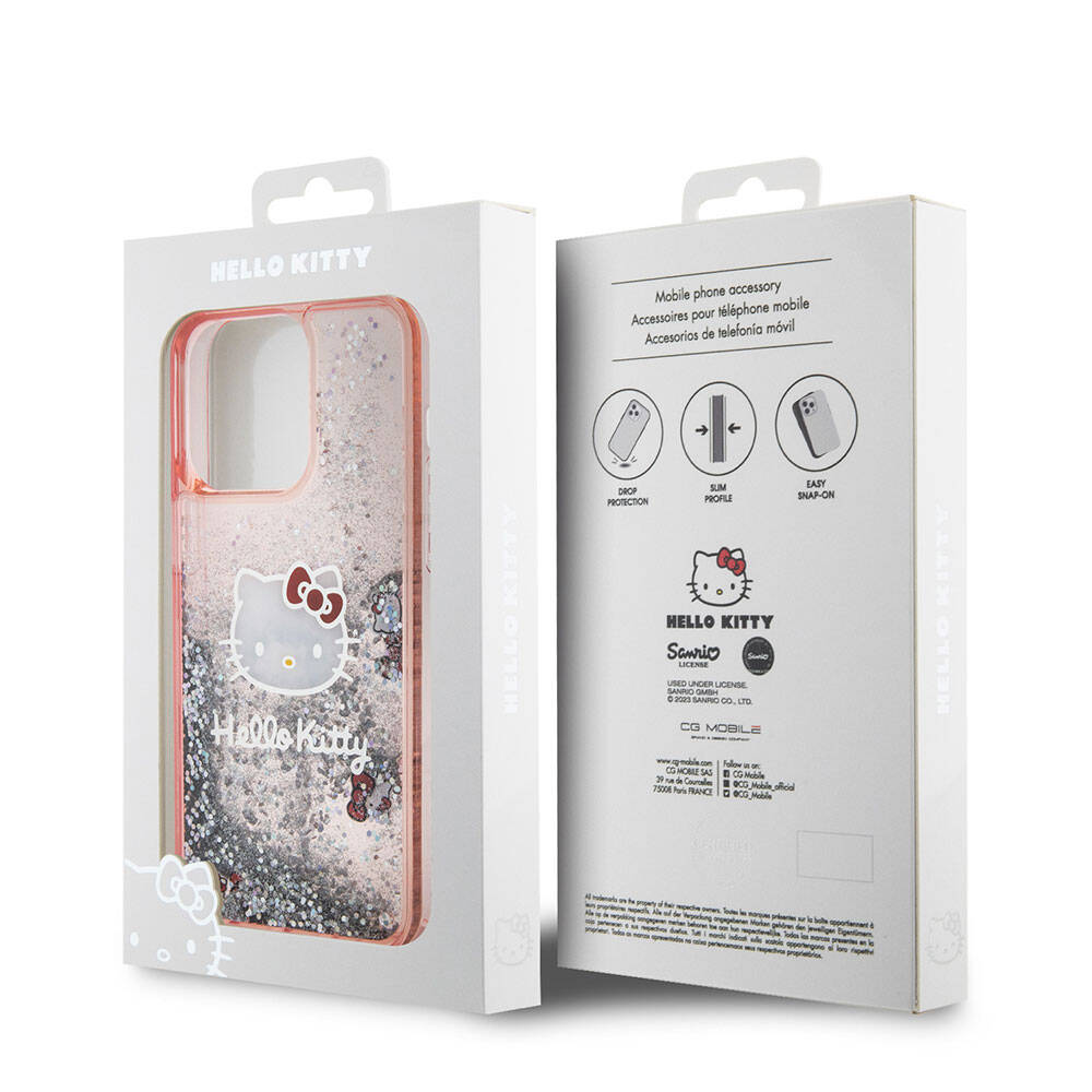 iPhone 15 Pro Max Kılıf Hello Kitty Orjinal Lisanslı İkonik Sıvılı Glitter Kılıf Renksiz