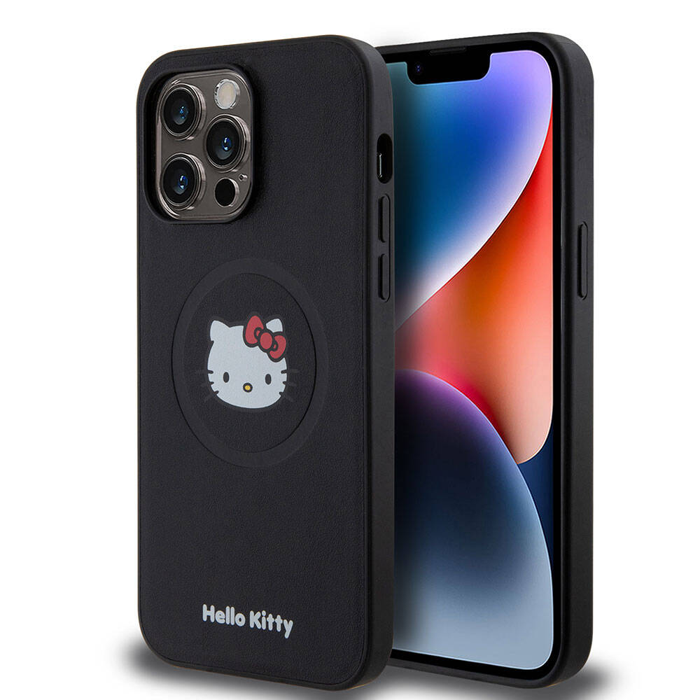 iPhone 15 Pro Max Kılıf Hello Kitty Orjinal Lisanslı Magsafe Şarj Özellikli Kitty Head Deri Kılıf Gold