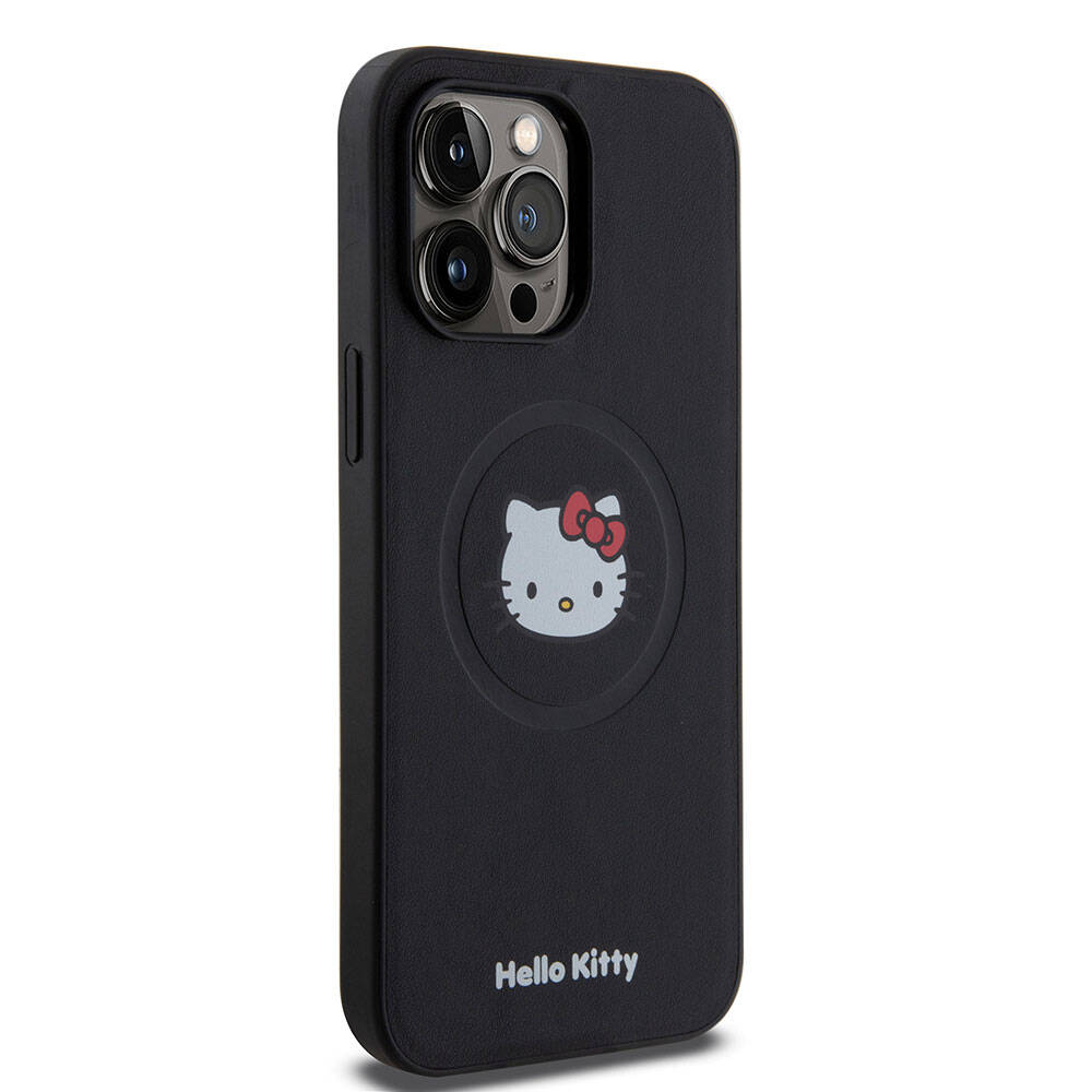 iPhone 15 Pro Max Kılıf Hello Kitty Orjinal Lisanslı Magsafe Şarj Özellikli Kitty Head Deri Kılıf Gold