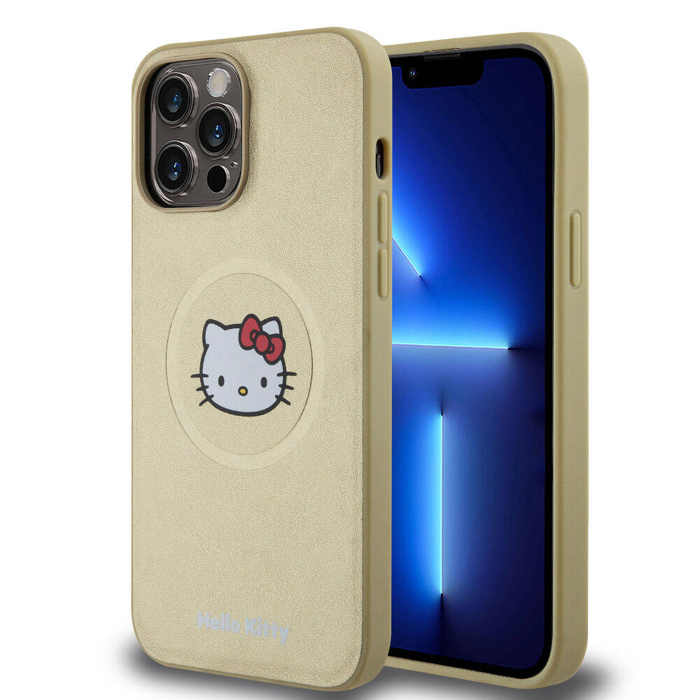 iPhone 15 Pro Max Kılıf Hello Kitty Orjinal Lisanslı Magsafe Şarj Özellikli Kitty Head Deri Kılıf Siyah