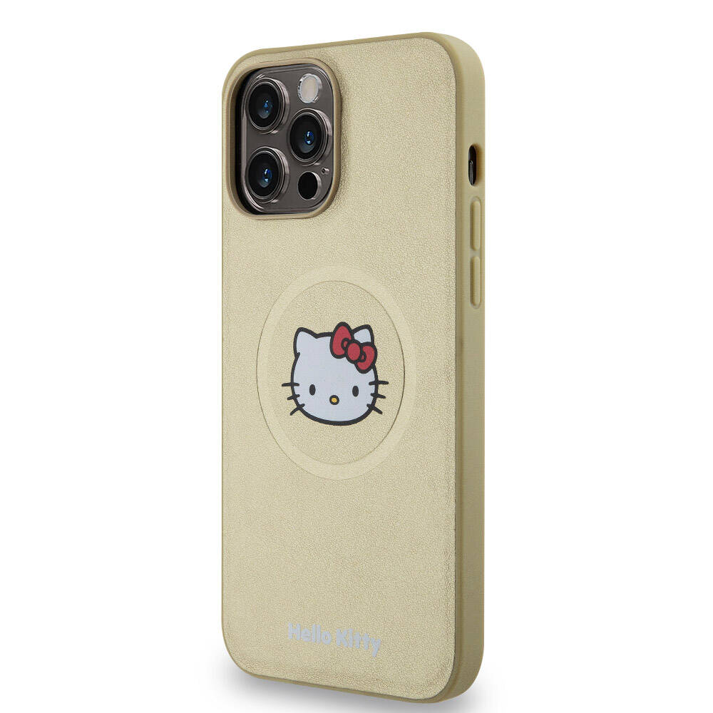 iPhone 15 Pro Max Kılıf Hello Kitty Orjinal Lisanslı Magsafe Şarj Özellikli Kitty Head Deri Kılıf Siyah