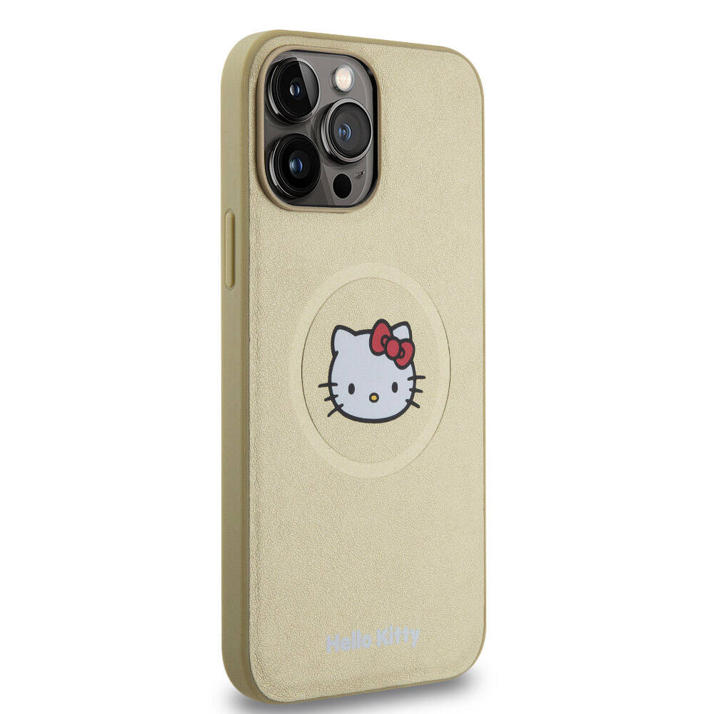 iPhone 15 Pro Max Kılıf Hello Kitty Orjinal Lisanslı Magsafe Şarj Özellikli Kitty Head Deri Kılıf Siyah