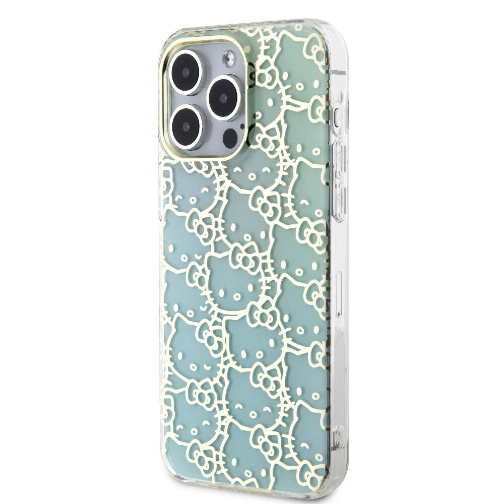 iPhone 15 Pro Max Kılıf Hello Kitty Orjinal Lisanslı Renk Geçişli Elektroplating Kaplama Kitty Head Desenli Kılıf Pembe