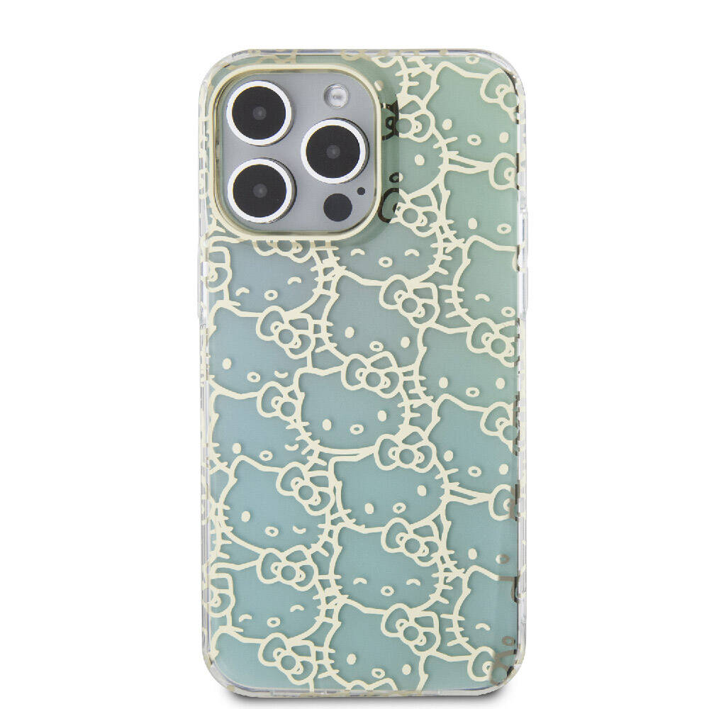 iPhone 15 Pro Max Kılıf Hello Kitty Orjinal Lisanslı Renk Geçişli Elektroplating Kaplama Kitty Head Desenli Kılıf Pembe