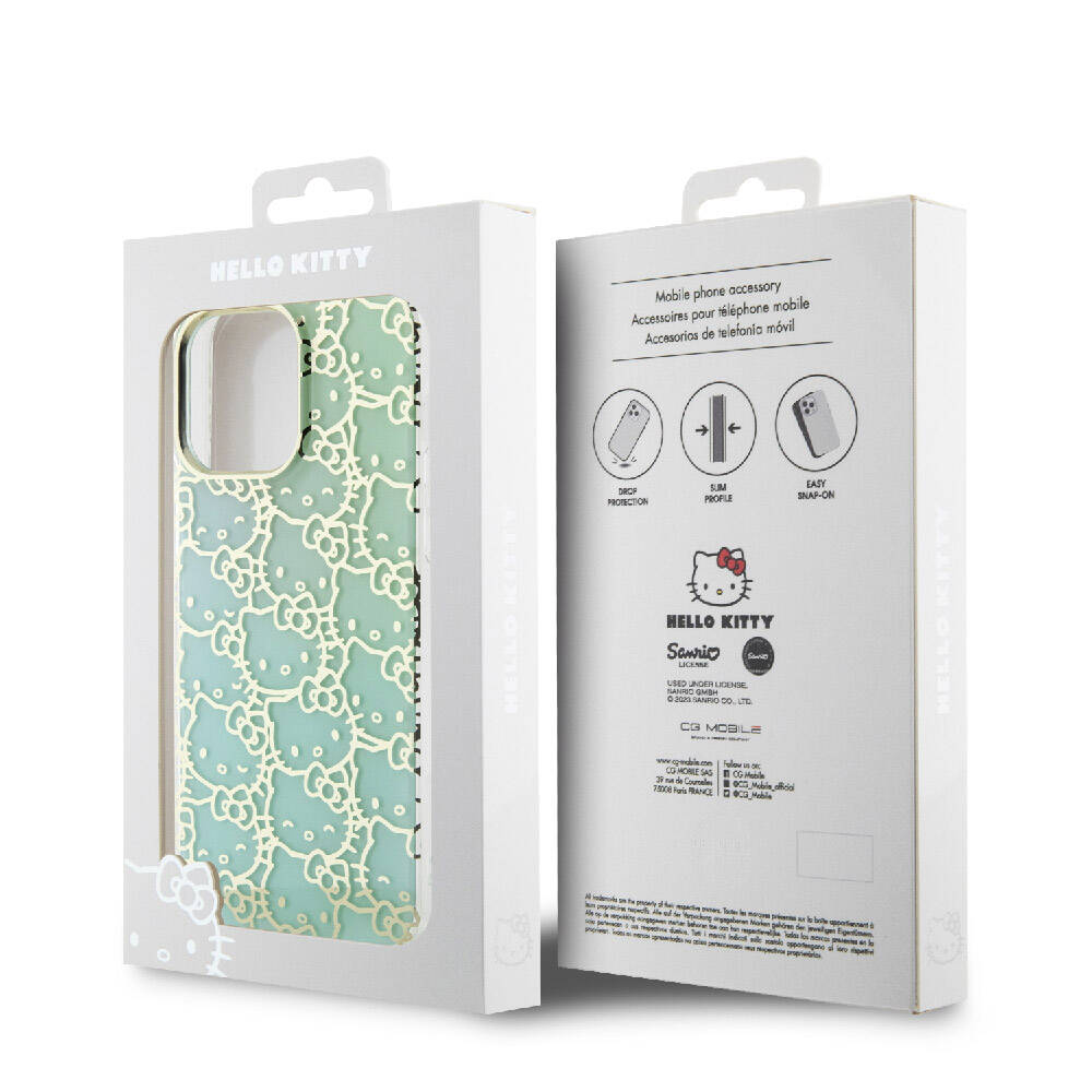iPhone 15 Pro Max Kılıf Hello Kitty Orjinal Lisanslı Renk Geçişli Elektroplating Kaplama Kitty Head Desenli Kılıf Pembe
