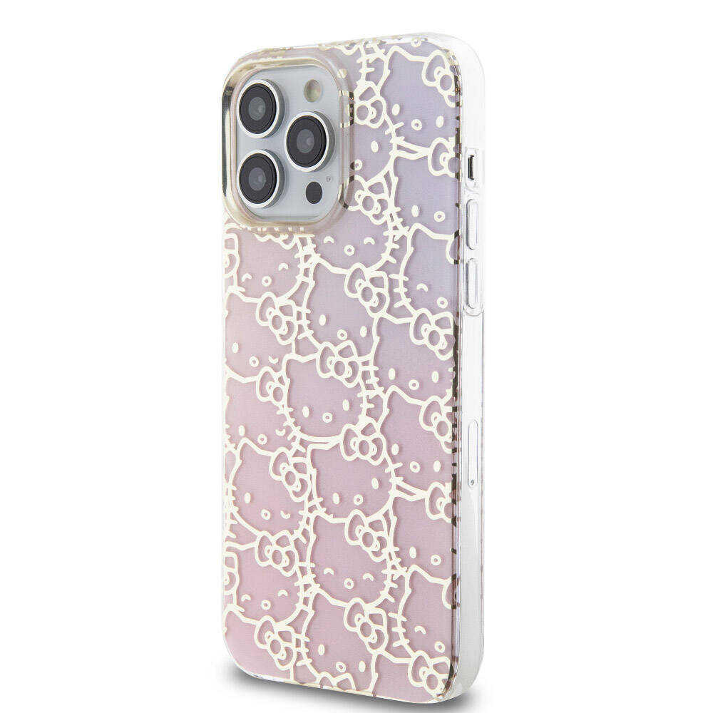 iPhone 15 Pro Max Kılıf Hello Kitty Orjinal Lisanslı Renk Geçişli Elektroplating Kaplama Kitty Head Desenli Kılıf Pembe