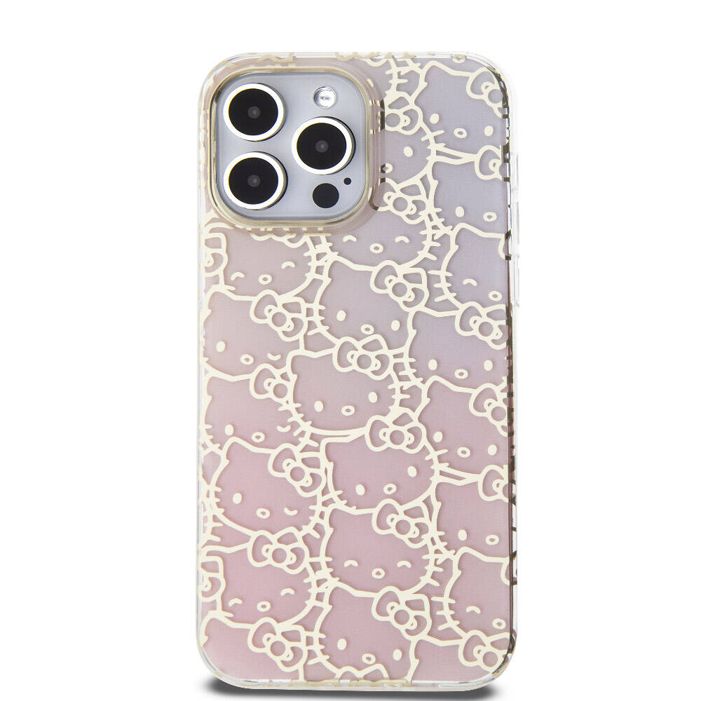 iPhone 15 Pro Max Kılıf Hello Kitty Orjinal Lisanslı Renk Geçişli Elektroplating Kaplama Kitty Head Desenli Kılıf Pembe