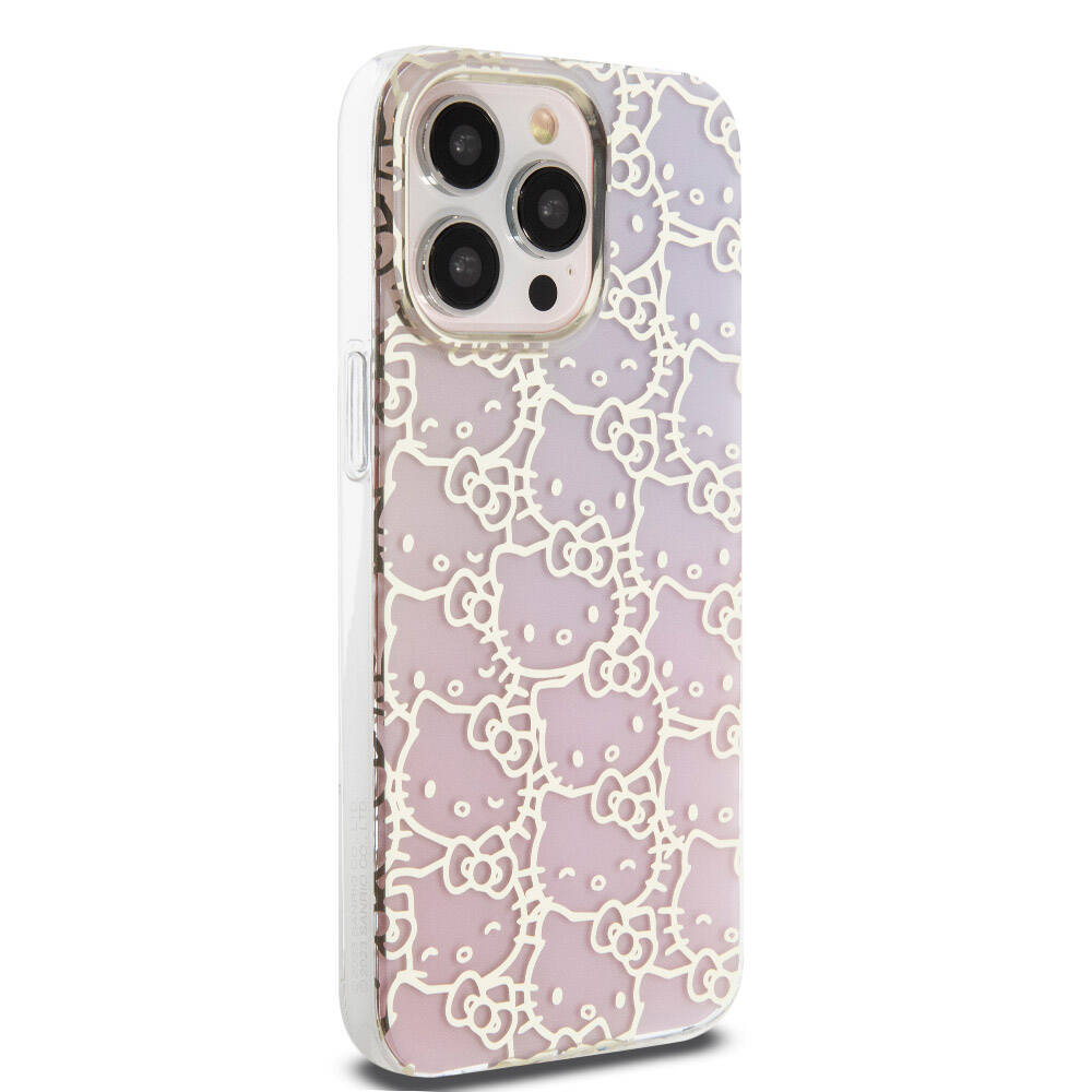 iPhone 15 Pro Max Kılıf Hello Kitty Orjinal Lisanslı Renk Geçişli Elektroplating Kaplama Kitty Head Desenli Kılıf Pembe