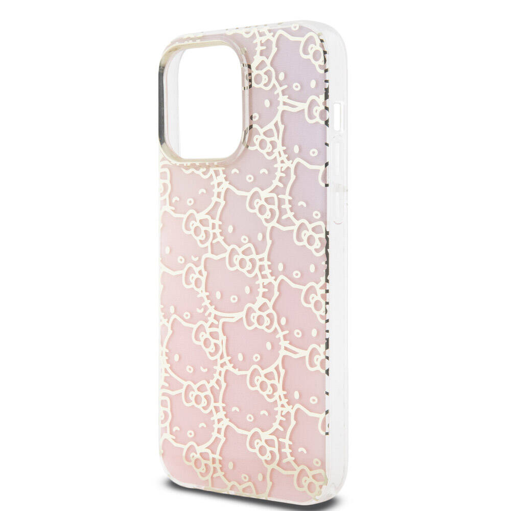 iPhone 15 Pro Max Kılıf Hello Kitty Orjinal Lisanslı Renk Geçişli Elektroplating Kaplama Kitty Head Desenli Kılıf Pembe