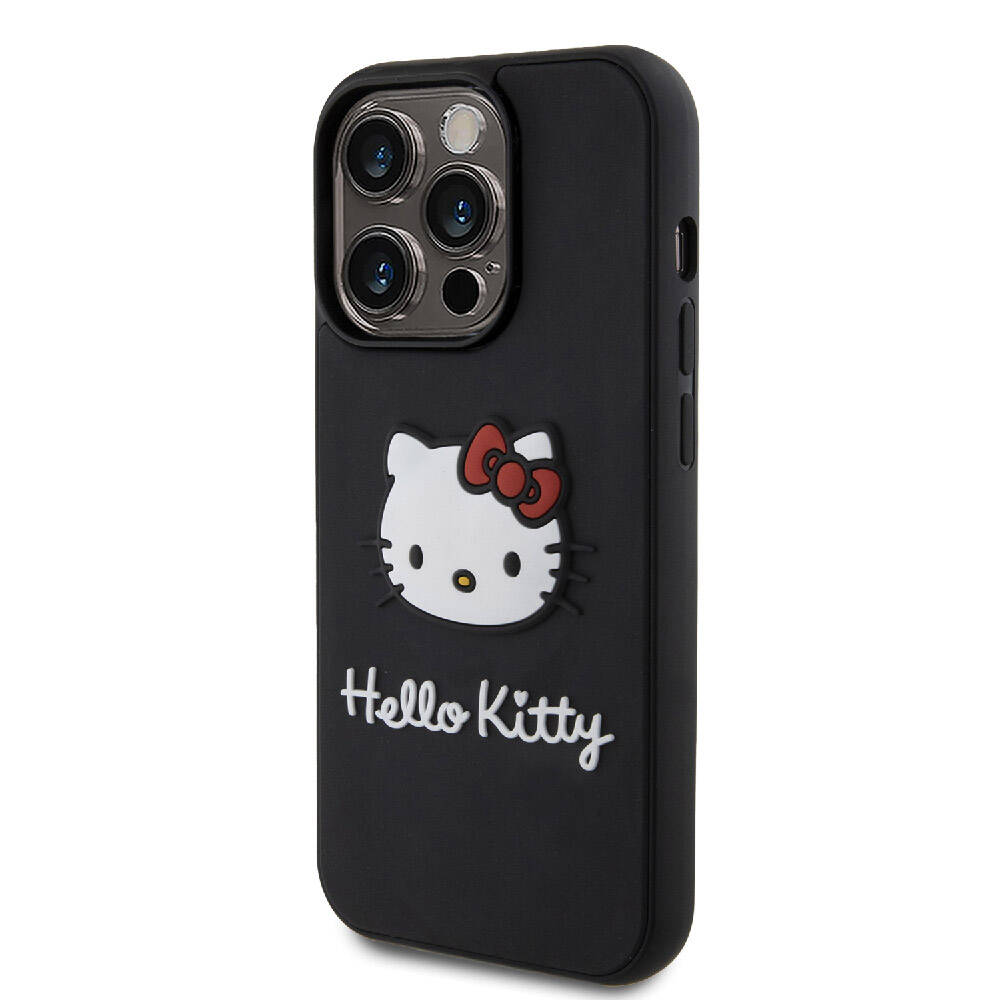 iPhone 15 Pro Max Kılıf Hello Kitty Orjinal Lisanslı Yazı ve İkonik Logolu 3D Rubber Kitty Head Kılıf Kırmızı