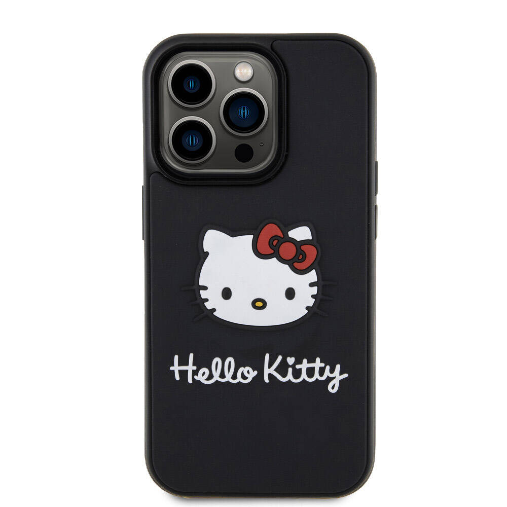 iPhone 15 Pro Max Kılıf Hello Kitty Orjinal Lisanslı Yazı ve İkonik Logolu 3D Rubber Kitty Head Kılıf Kırmızı