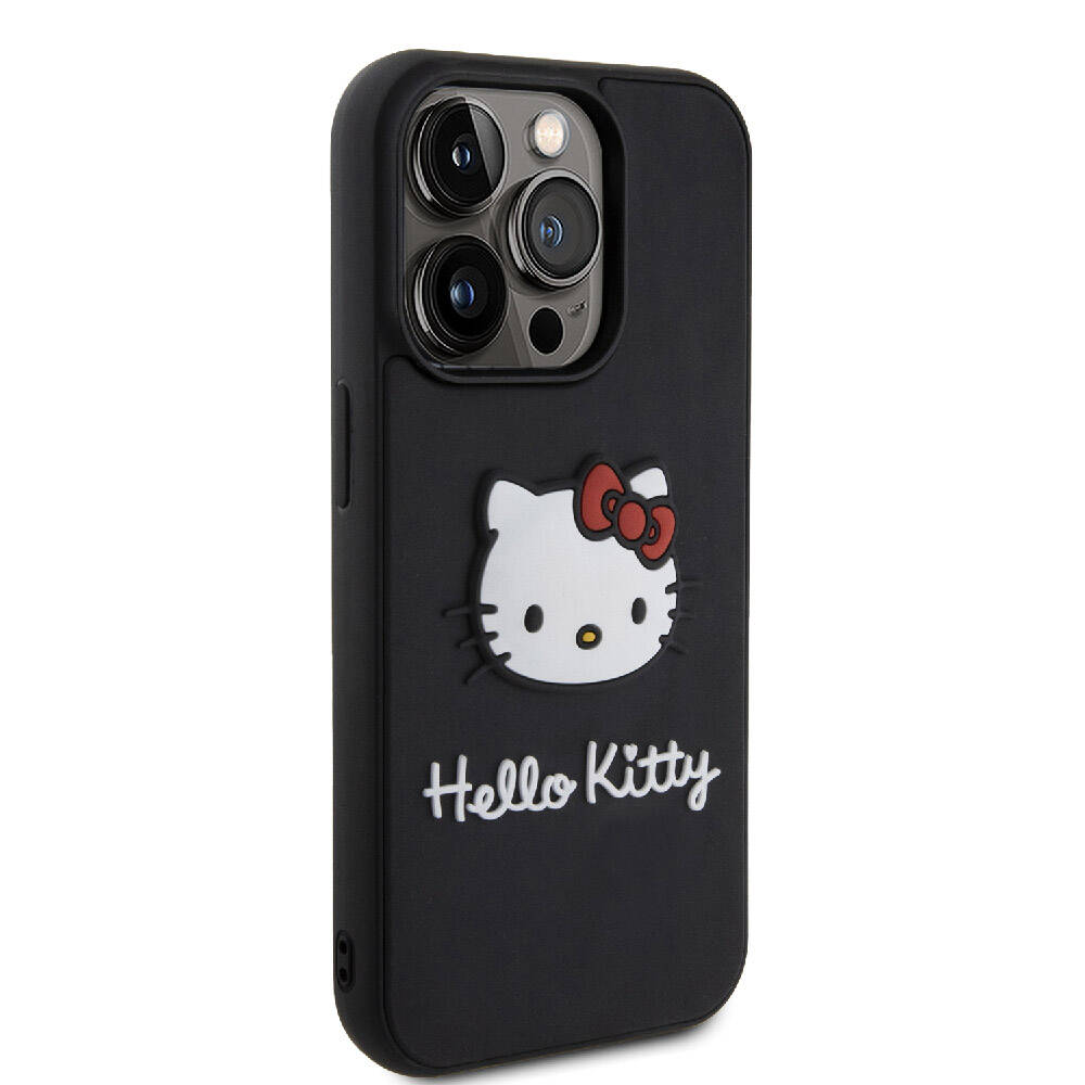 iPhone 15 Pro Max Kılıf Hello Kitty Orjinal Lisanslı Yazı ve İkonik Logolu 3D Rubber Kitty Head Kılıf Kırmızı