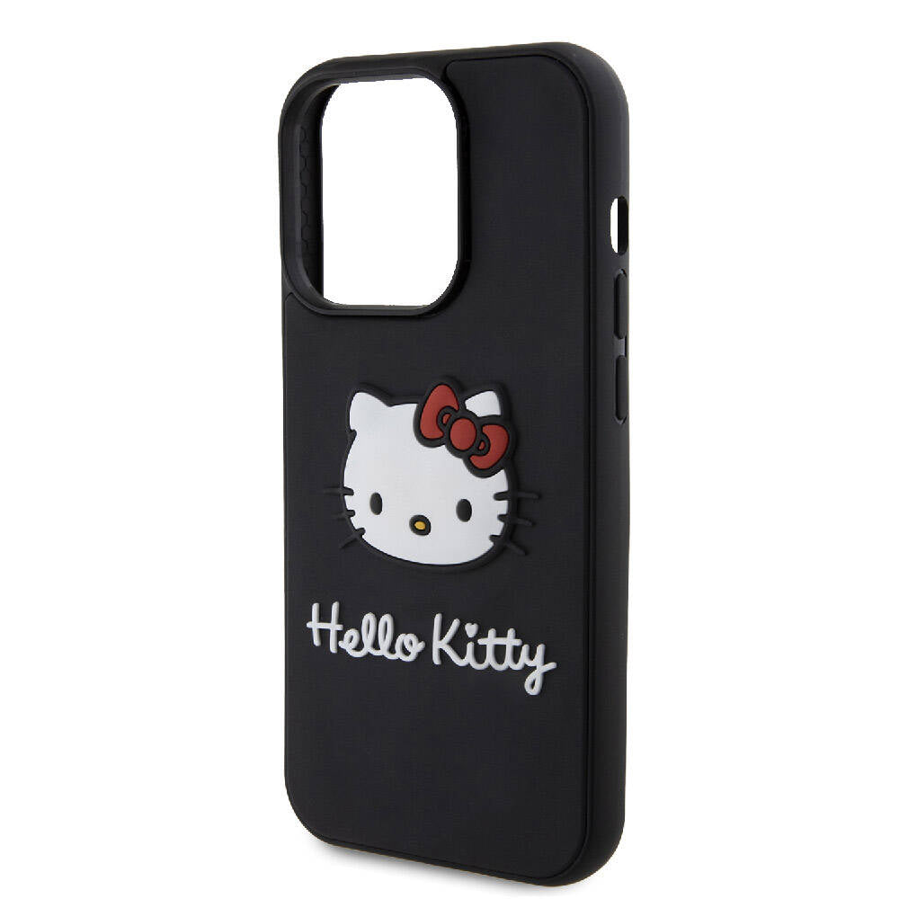 iPhone 15 Pro Max Kılıf Hello Kitty Orjinal Lisanslı Yazı ve İkonik Logolu 3D Rubber Kitty Head Kılıf Kırmızı