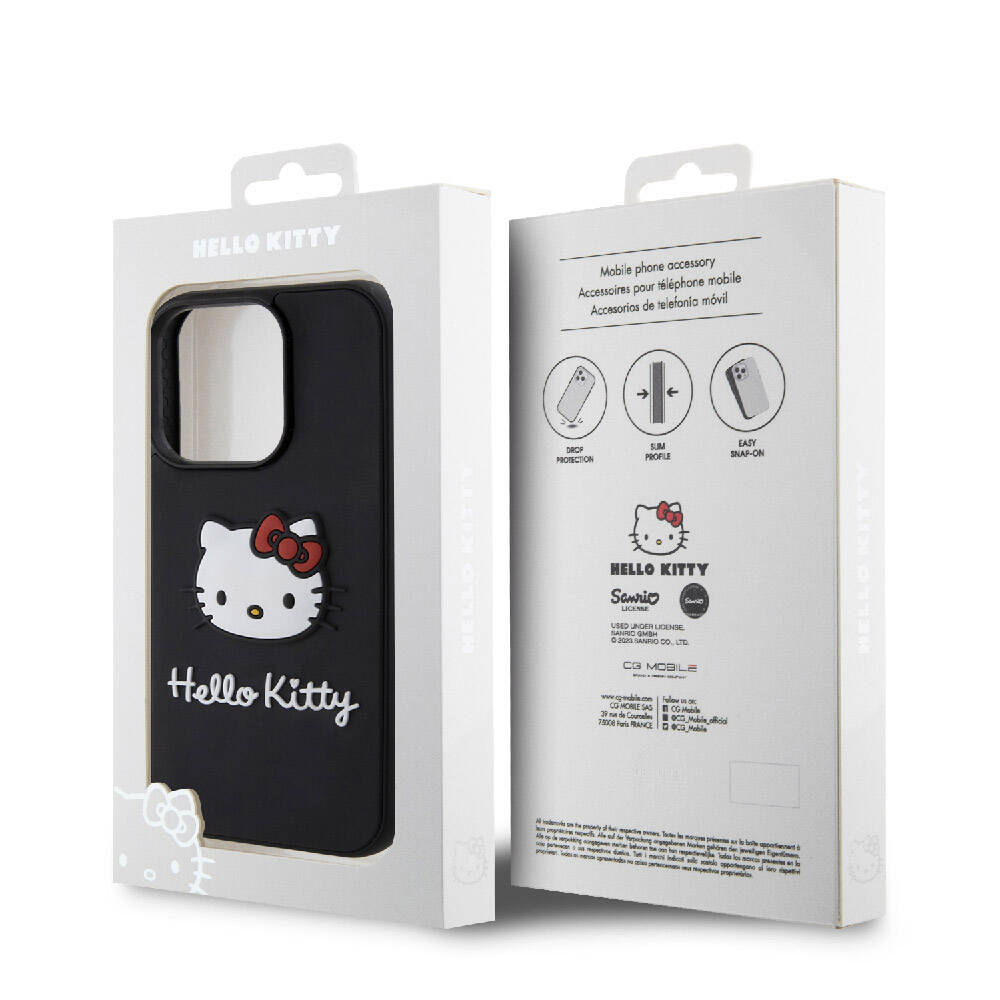 iPhone 15 Pro Max Kılıf Hello Kitty Orjinal Lisanslı Yazı ve İkonik Logolu 3D Rubber Kitty Head Kılıf Kırmızı
