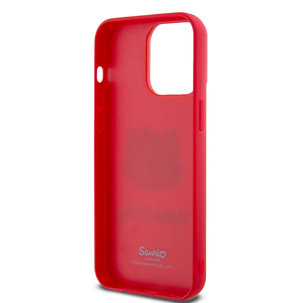 iPhone 15 Pro Max Kılıf Hello Kitty Orjinal Lisanslı Yazı ve İkonik Logolu 3D Rubber Kitty Head Kılıf Kırmızı