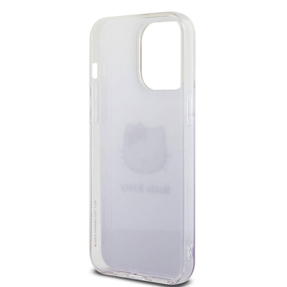 iPhone 15 Pro Max Kılıf Hello Kitty Orjinal Lisanslı Yazı ve İkonik Logolu Elektroplating Kaplama Gradyan Kılıf Mor