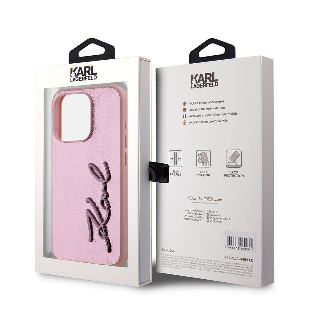 iPhone Kılıf Karl Lagerfeld Orjinal Lisanslı 3D KL Yazılı Tüylü Arka Yüzey Saffiano Rhinestones Kapak Gold- Product vendor