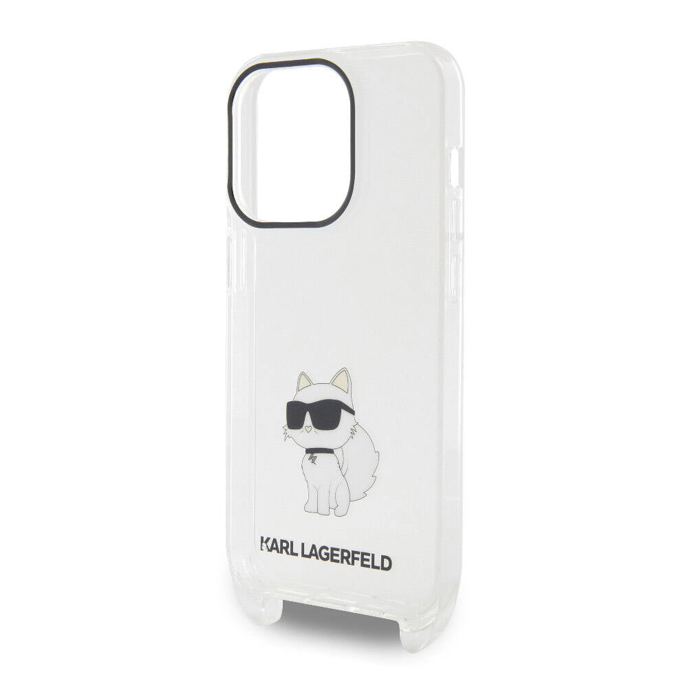 iPhone 15 Pro Max Kılıf Karl Lagerfeld Orjinal Lisanslı Boyun Askılı Choupette İkonik Crossbody Kılıf Renksiz