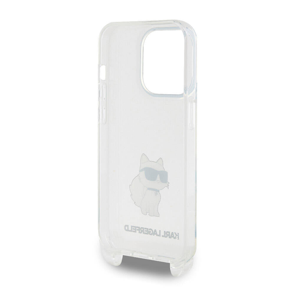 iPhone 15 Pro Max Kılıf Karl Lagerfeld Orjinal Lisanslı Boyun Askılı Choupette İkonik Crossbody Kılıf Renksiz