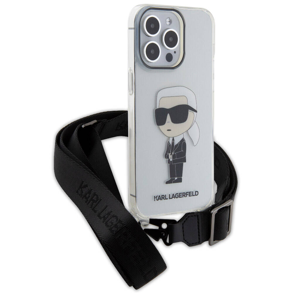 iPhone 15 Pro Max Kılıf Karl Lagerfeld Orjinal Lisanslı Boyun Askılı Karl İkonik Crossbody Kılıf Renksiz