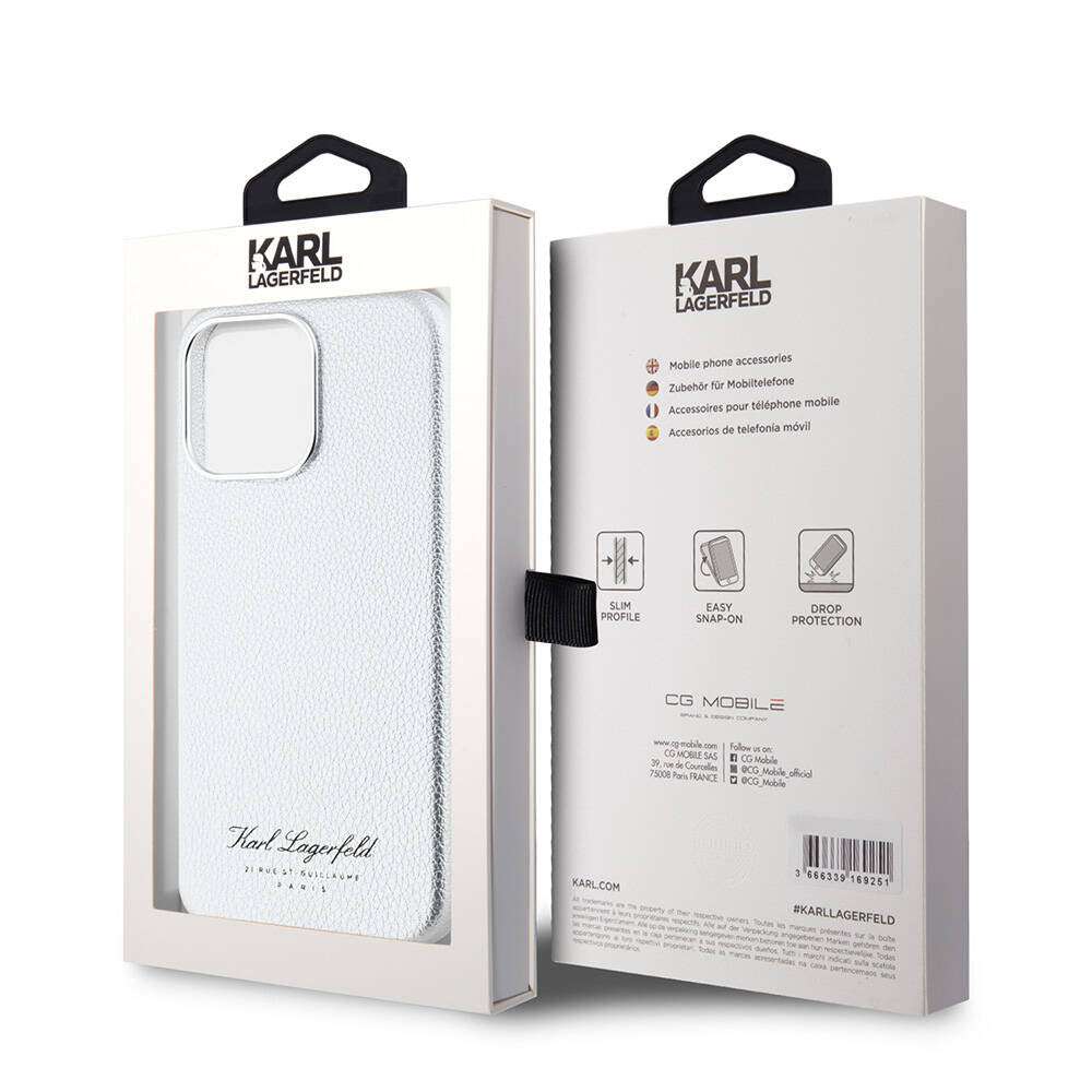 iPhone 15 Pro Max Kılıf Karl Lagerfeld Orjinal Lisanslı KL Yazılı Hotel Kılıf Gri