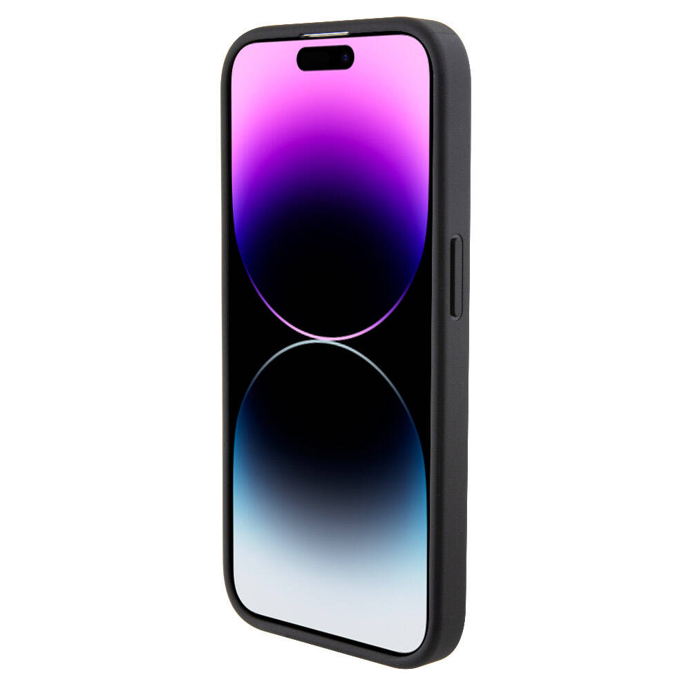 iPhone 15 Pro Max Kılıf Karl Lagerfeld Orjinal Lisanslı Metal Yazı Logolu Dikişli Logo Arka Yüzey Kapitone Kılıf Siyah