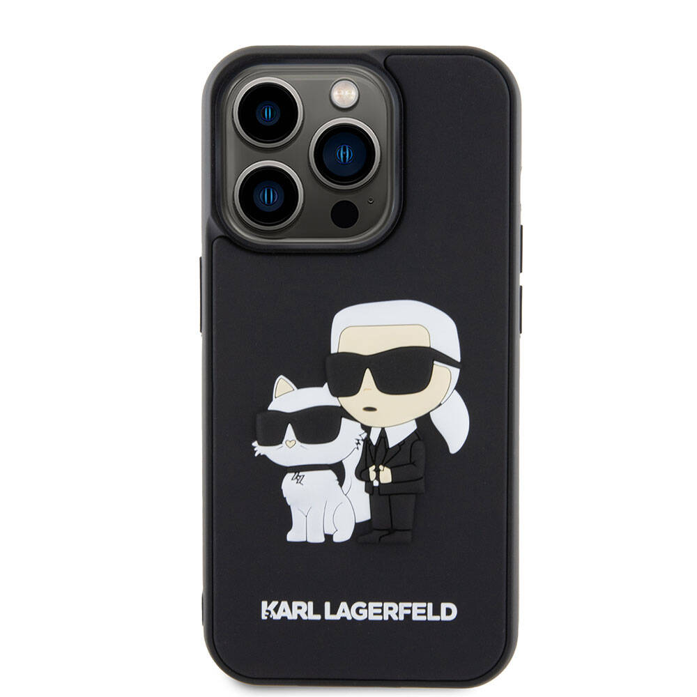 iPhone 15 Pro Max Kılıf Karl Lagerfeld Silikon 3D K&C Logo Orjinal Lisanslı Kılıf Siyah