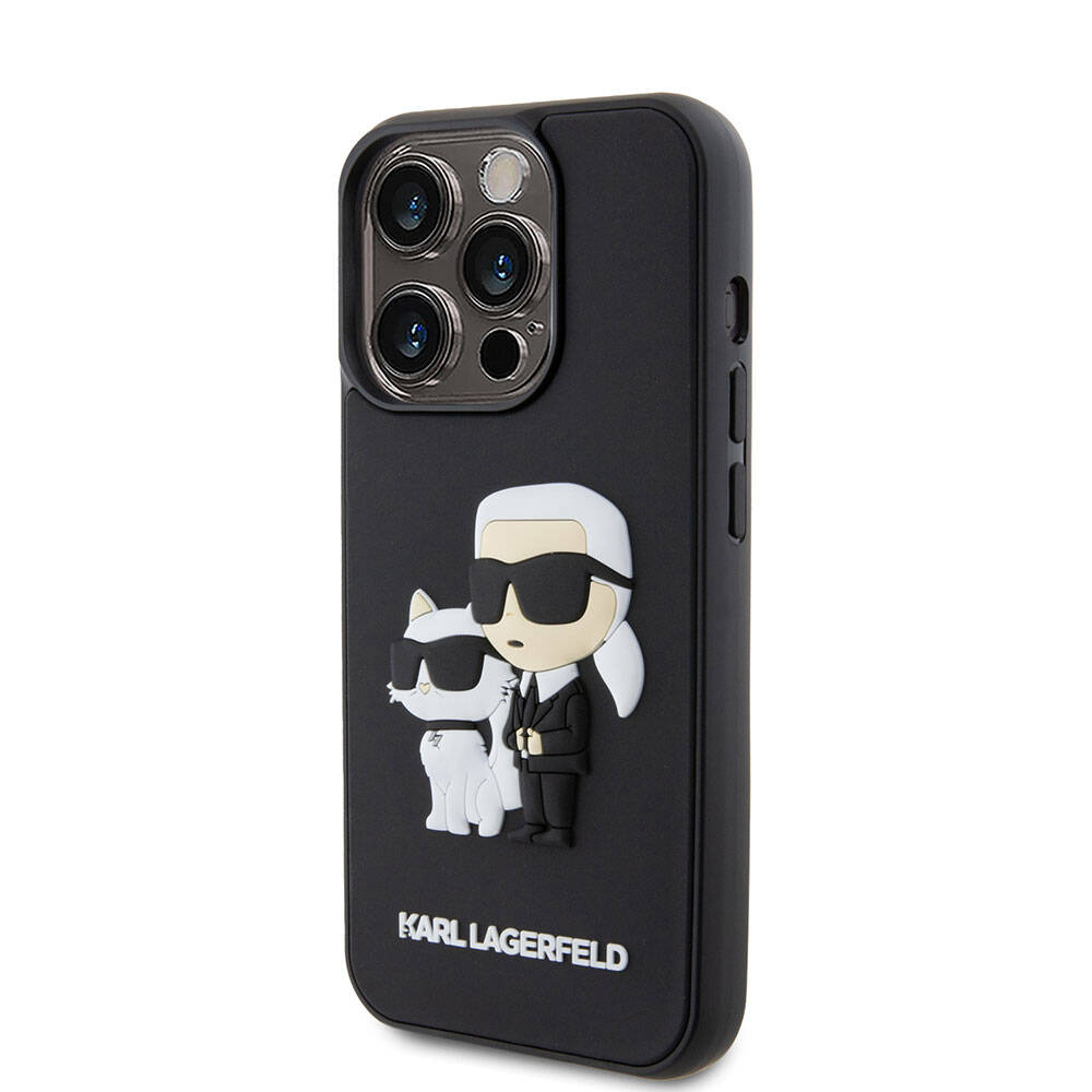 iPhone 15 Pro Max Kılıf Karl Lagerfeld Silikon 3D K&C Logo Orjinal Lisanslı Kılıf Siyah