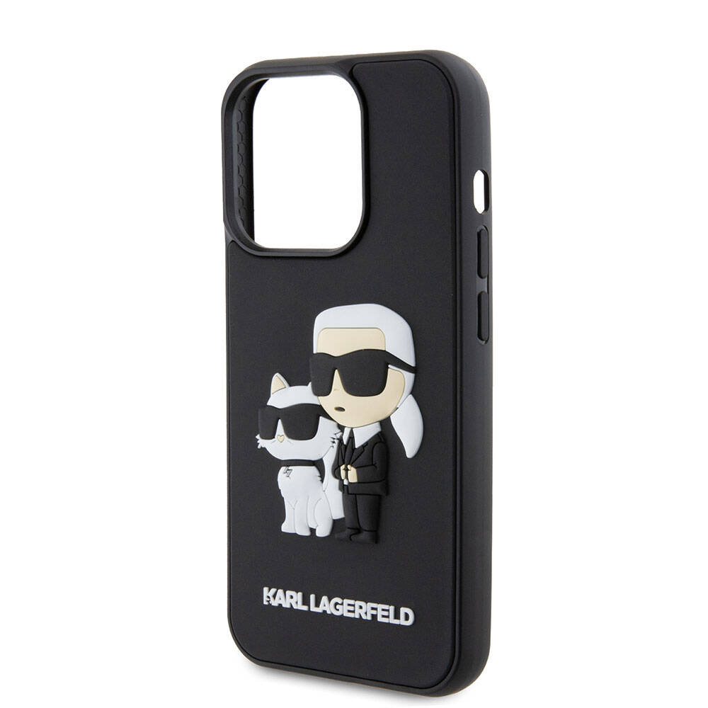 iPhone 15 Pro Max Kılıf Karl Lagerfeld Silikon 3D K&C Logo Orjinal Lisanslı Kılıf Siyah