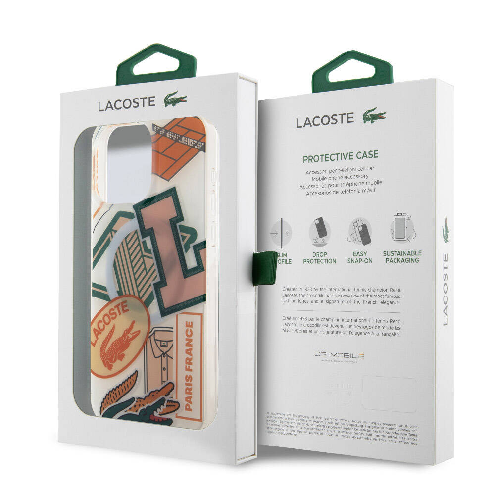 iPhone 15 Pro Max Kılıf Lacoste Orjinal Lisanslı Magsafe Şarj Özellikli Çift Katmanlı Yamalar Desenli Kılıf Turuncu