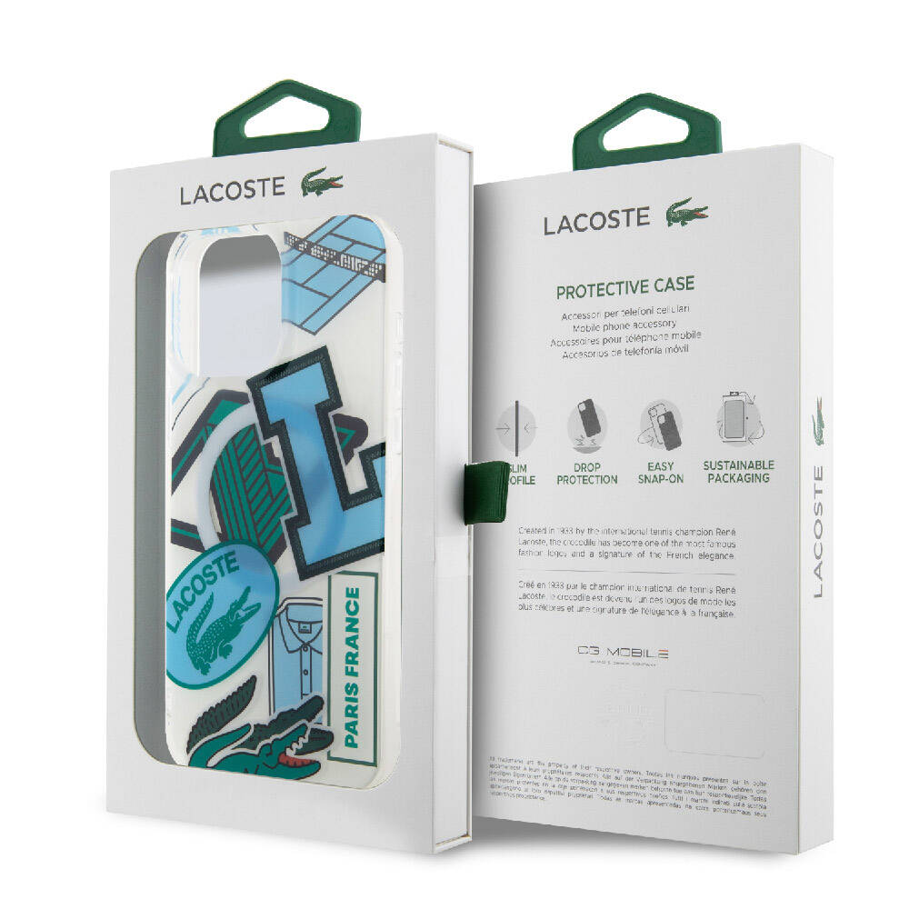 iPhone 15 Pro Max Kılıf Lacoste Orjinal Lisanslı Magsafe Şarj Özellikli Çift Katmanlı Yamalar Desenli Kılıf Mavi