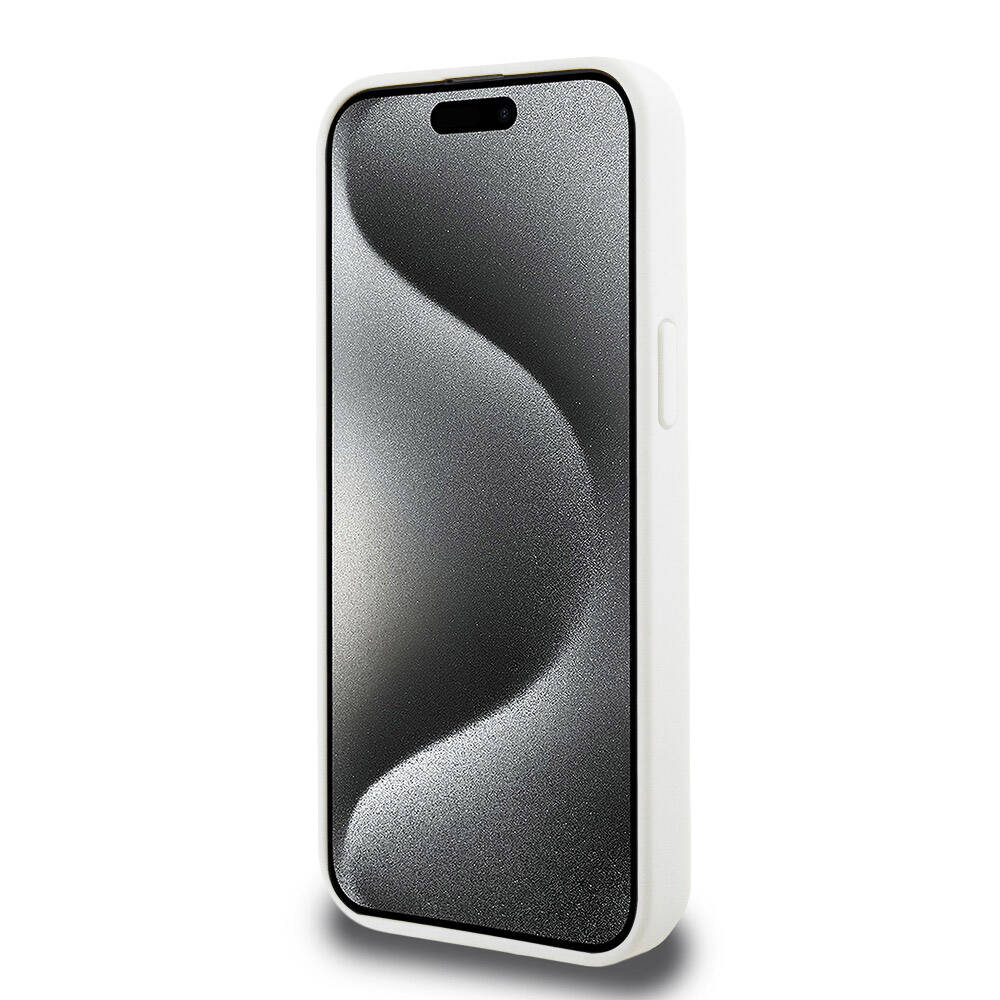 iPhone 15 Pro Max Kılıf Lacoste Orjinal Lisanslı Magsafe Şarj Özellikli PU Deri Görünümlü Kartlıklı Karışık Monogram Desenli Kılıf Beyaz