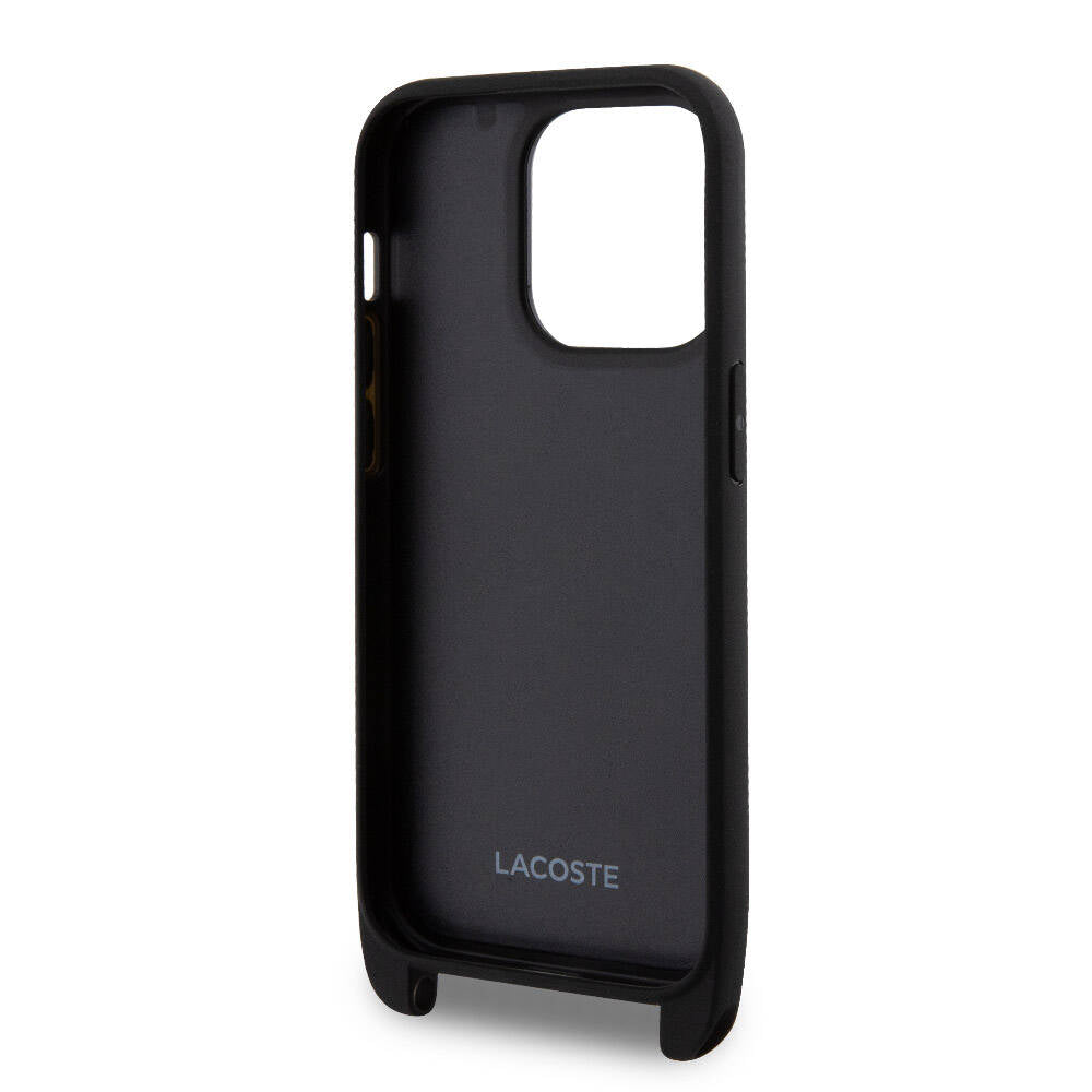 iPhone Lacivert Lacoste Orjinal Lisanslı PU Pike Desenli Arka Yüzey Askılı İkonik Timsah Dokuma Logolu Kapak - enzaksesuar