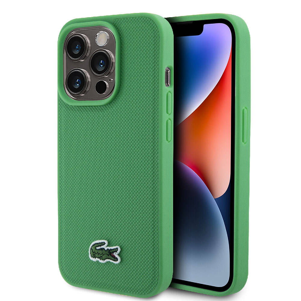 iPhone 15 Pro Max Kılıf Lacoste Orjinal Lisanslı PU Pike Desenli Arka Yüzey İkonik Timsah Dokuma Logolu Kılıf Yeşil