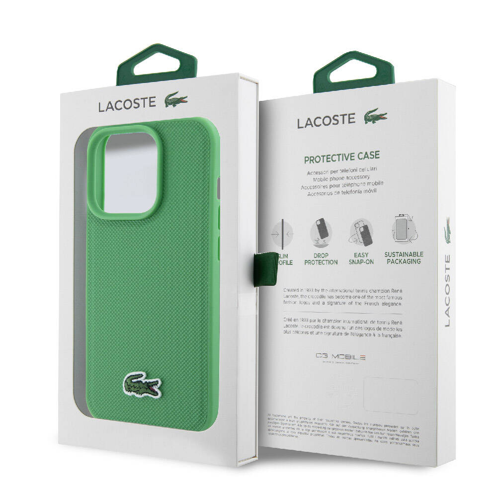 iPhone 15 Pro Max Kılıf Lacoste Orjinal Lisanslı PU Pike Desenli Arka Yüzey İkonik Timsah Dokuma Logolu Kılıf Yeşil