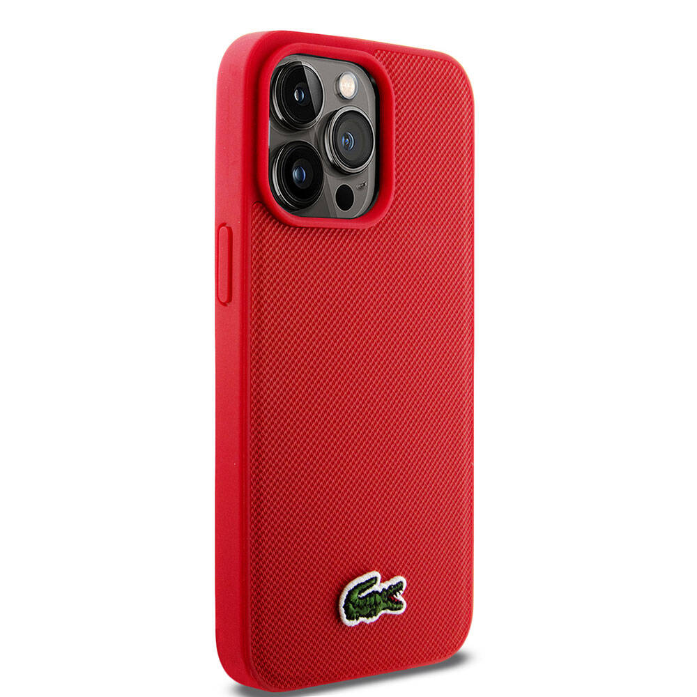 iPhone 15 Pro Max Kılıf Lacoste Orjinal Lisanslı PU Pike Desenli Arka Yüzey İkonik Timsah Dokuma Logolu Kılıf Siyah
