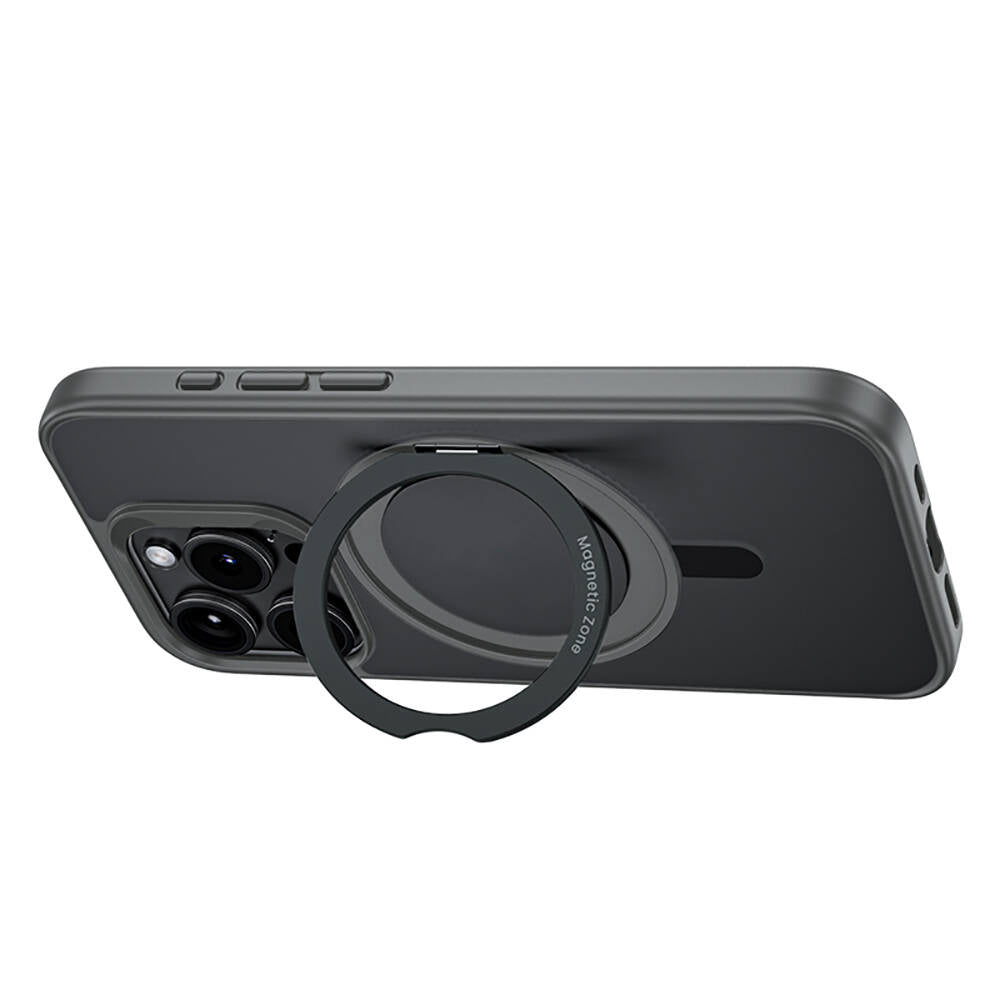 iPhone 15 Pro Max Kılıf Magsafe Şarj Özellikli 360° Dönebilen Benks Pop Stand Kılıf Gri