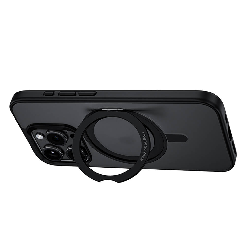 iPhone 15 Pro Max Kılıf Magsafe Şarj Özellikli 360° Dönebilen Benks Pop Stand Kılıf Gri