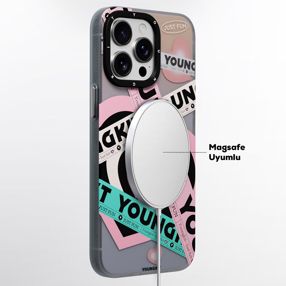 iPhone 15 Pro Max Kılıf Magsafe Şarj Özellikli Airbagli Çift Katmanlı Youngkit Flipped Serisi Kılıf Pembe