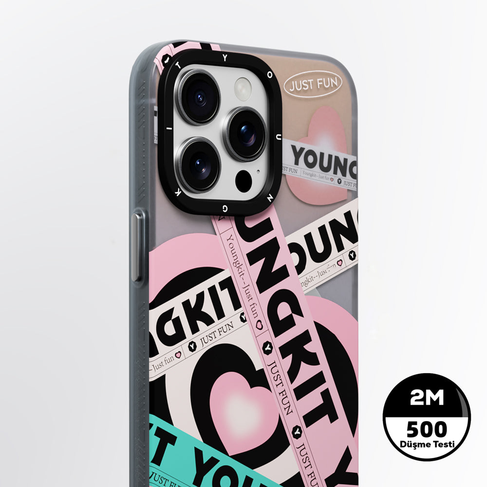 iPhone 15 Pro Max Kılıf Magsafe Şarj Özellikli Airbagli Çift Katmanlı Youngkit Flipped Serisi Kılıf Pembe