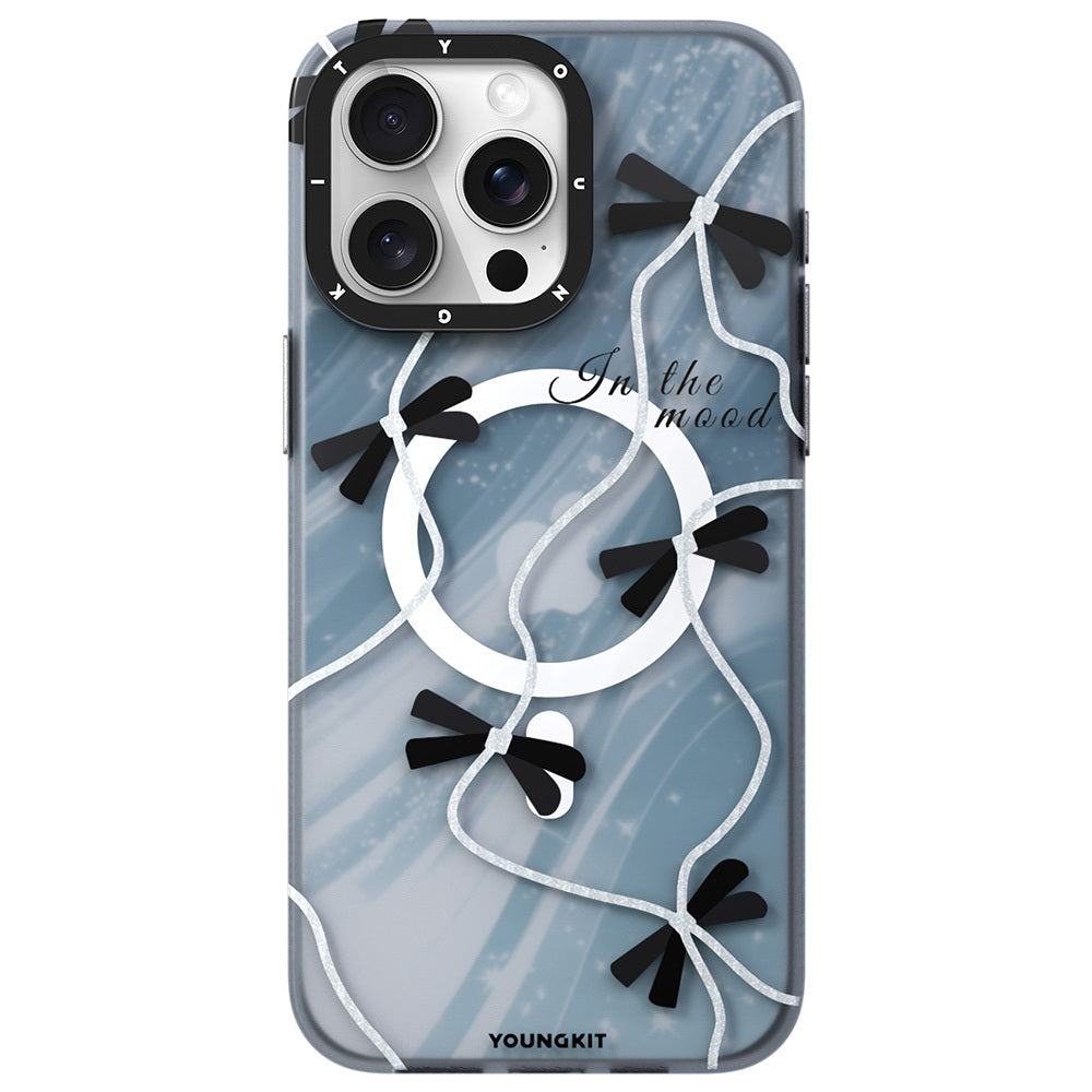 iPhone 15 Pro Max Kılıf Magsafe Şarj Özellikli Airbagli Çift Katmanlı Youngkit Star&Butterfly Serisi Kılıf Gri