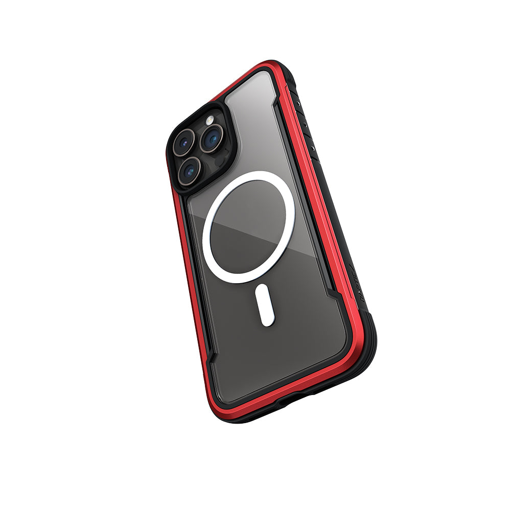 iPhone 15 Pro Max Kılıf Magsafe Şarj Özellikli Airbagli Raptic Shield Serisi Şeffaf Arka Yüzey Kılıf Kırmızı