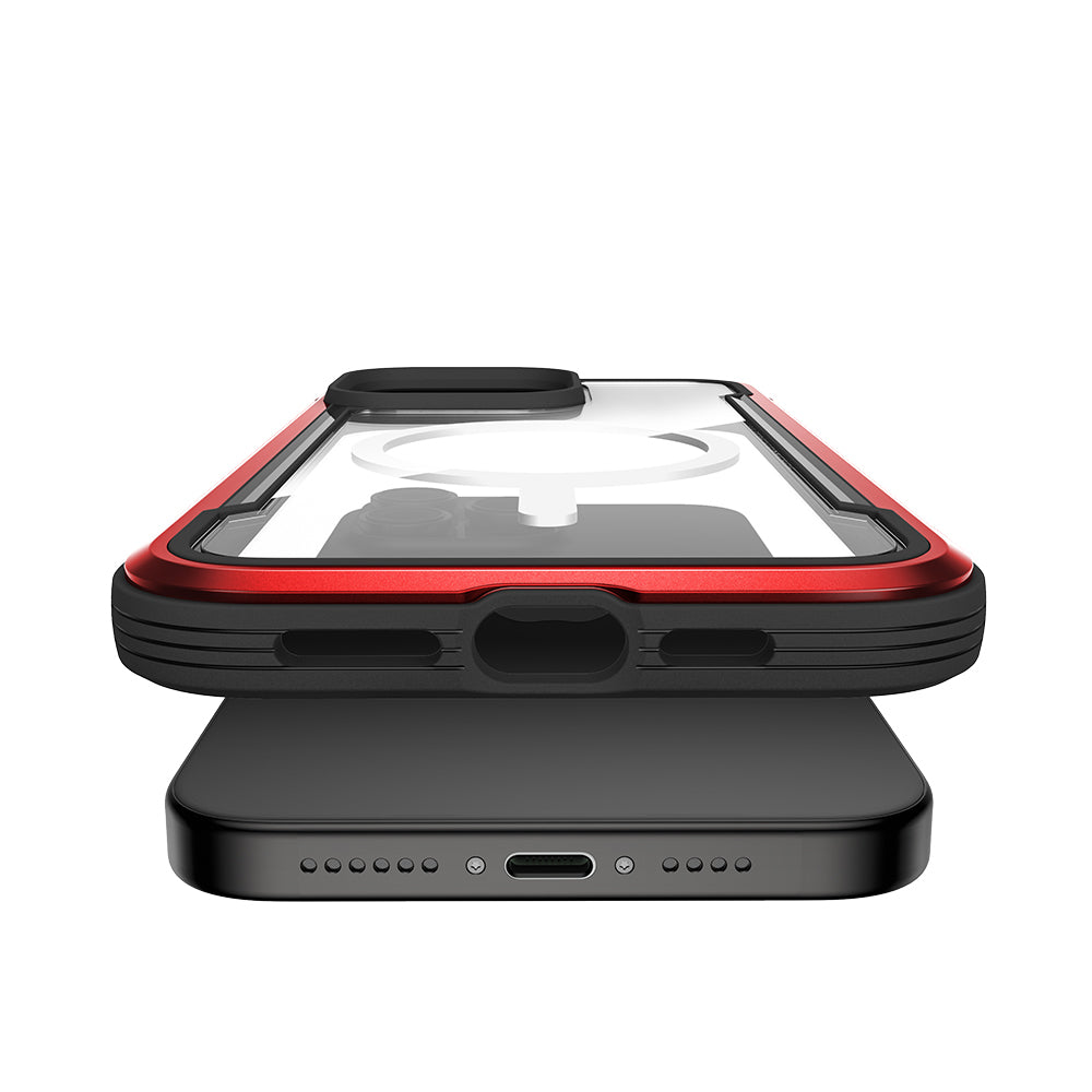 iPhone 15 Pro Max Kılıf Magsafe Şarj Özellikli Airbagli Raptic Shield Serisi Şeffaf Arka Yüzey Kılıf Kırmızı